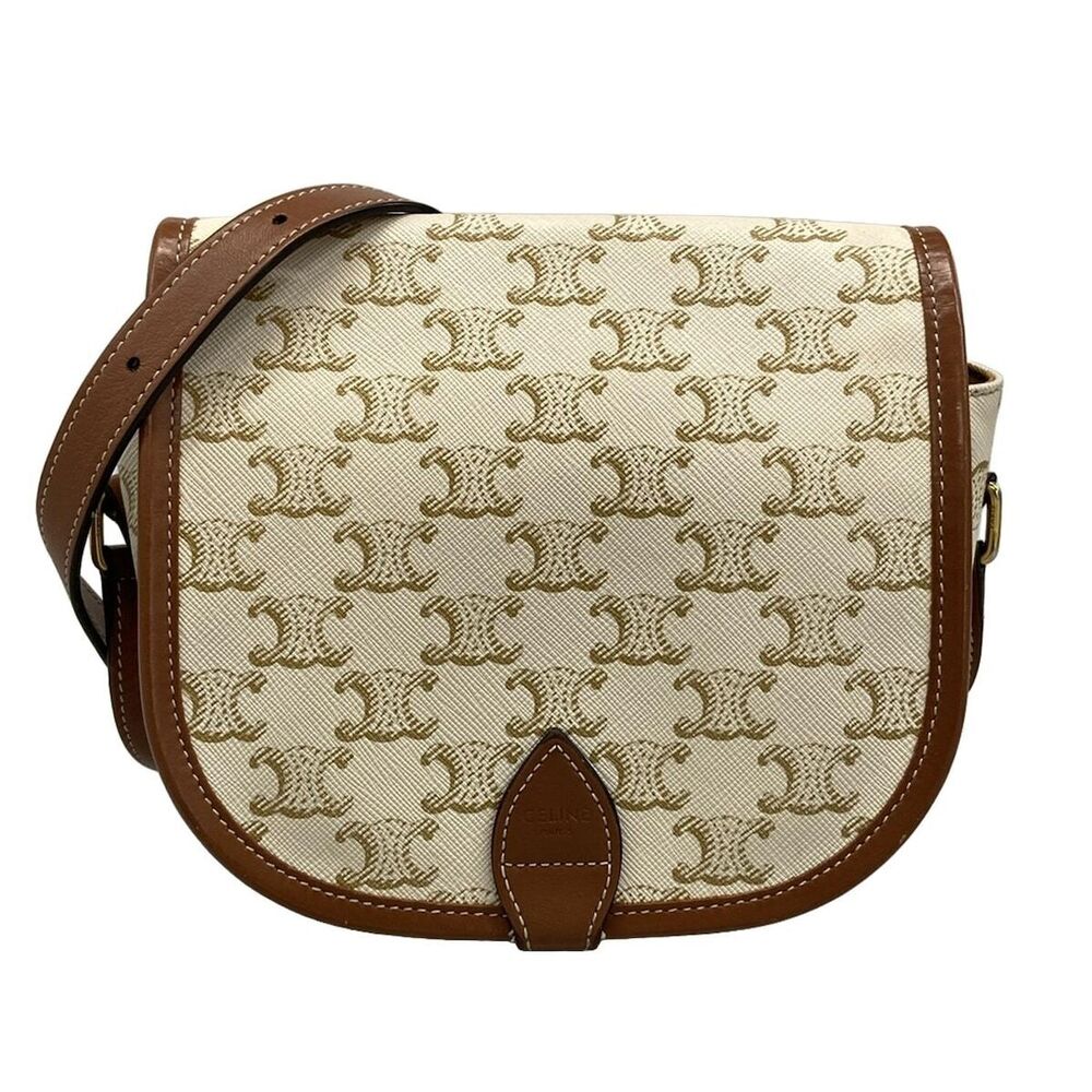CELINE Falco Bag Triomphe Canvas Shoulder Ivory White Beige Brown